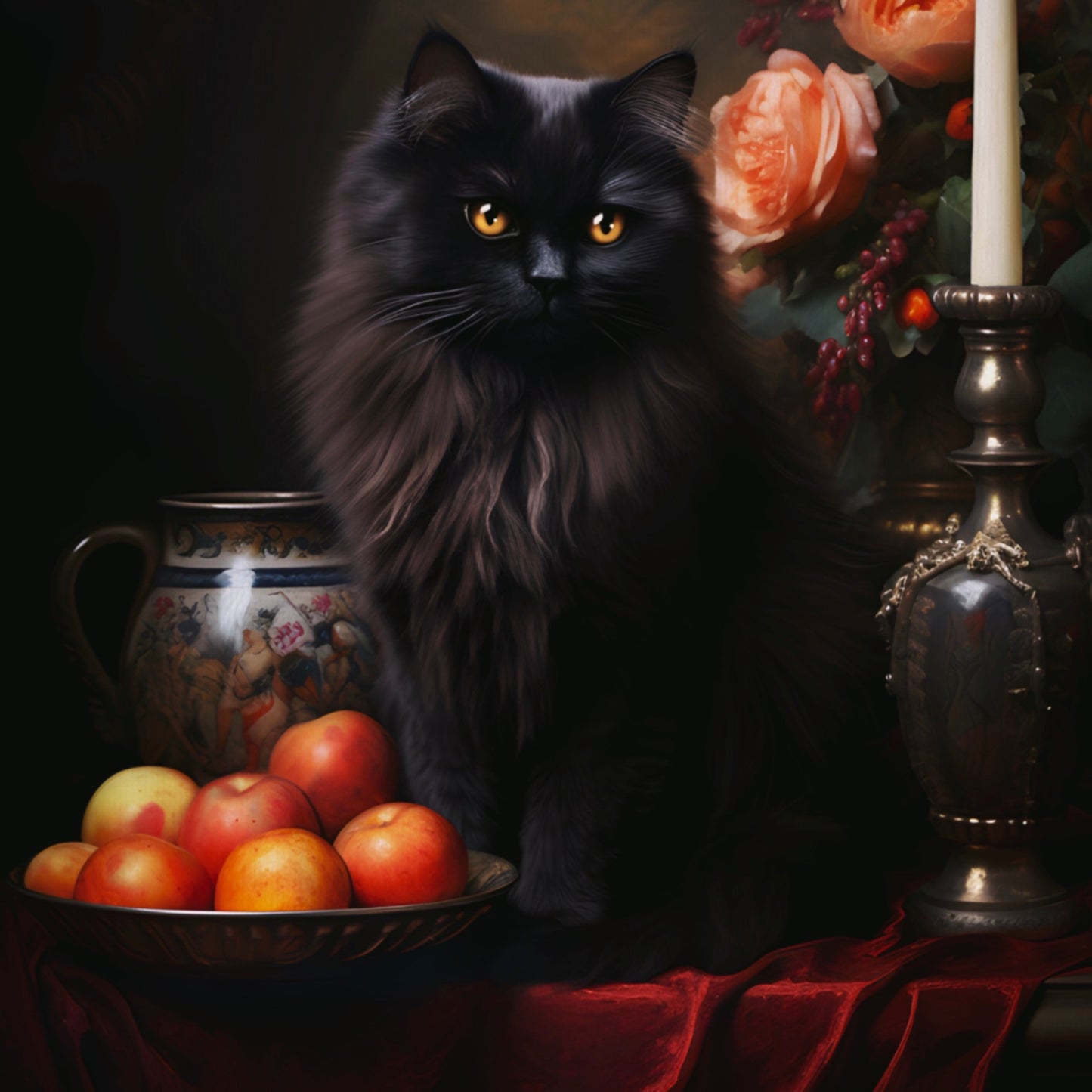 Black Persian with Fruit and Flowers