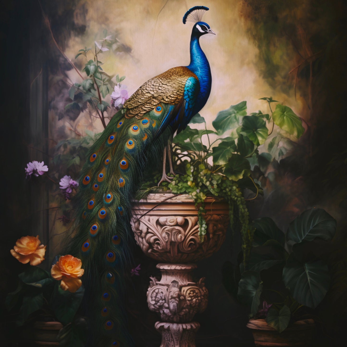 Peacock Perched Upon a Pedestal