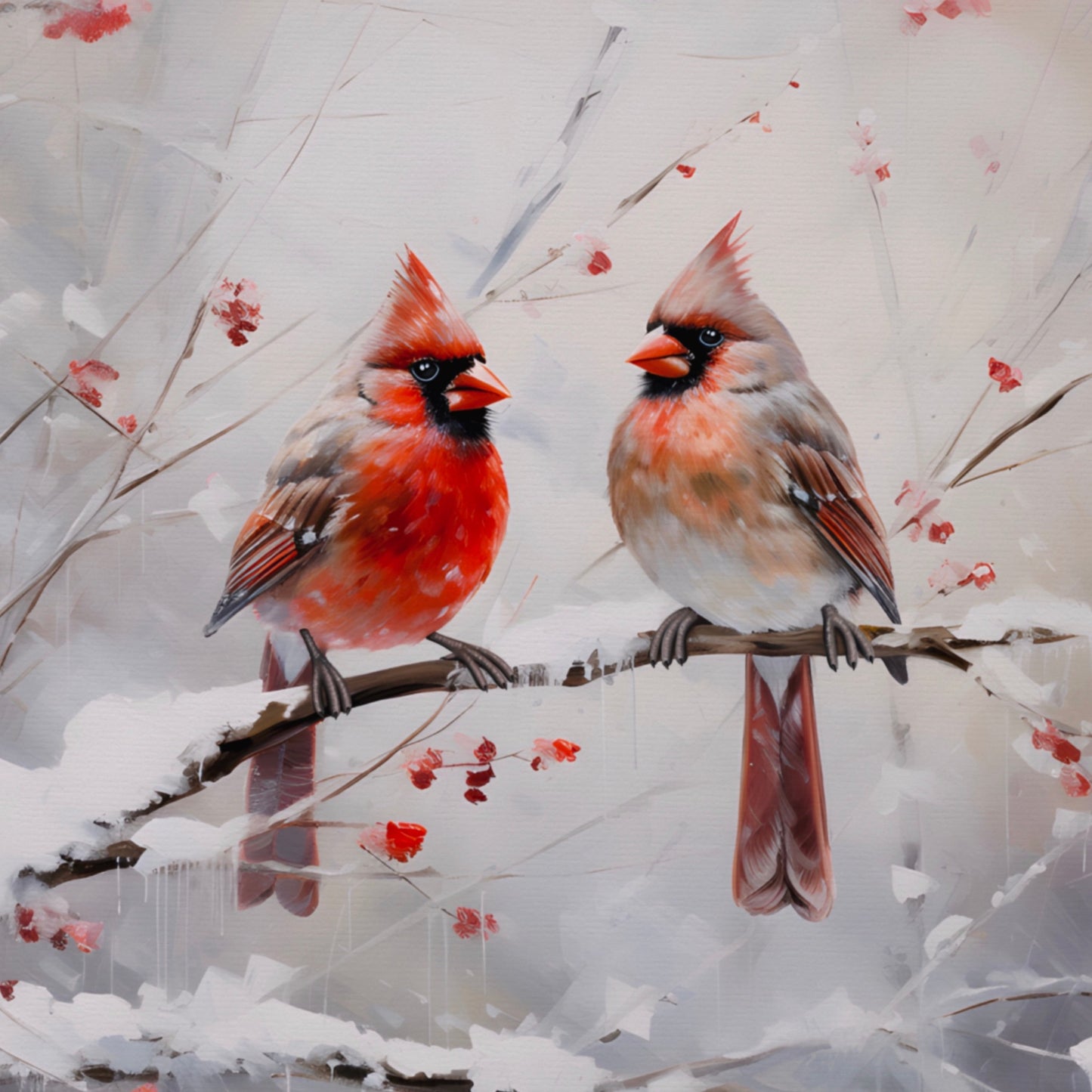 Cardinals on Snowy Branch