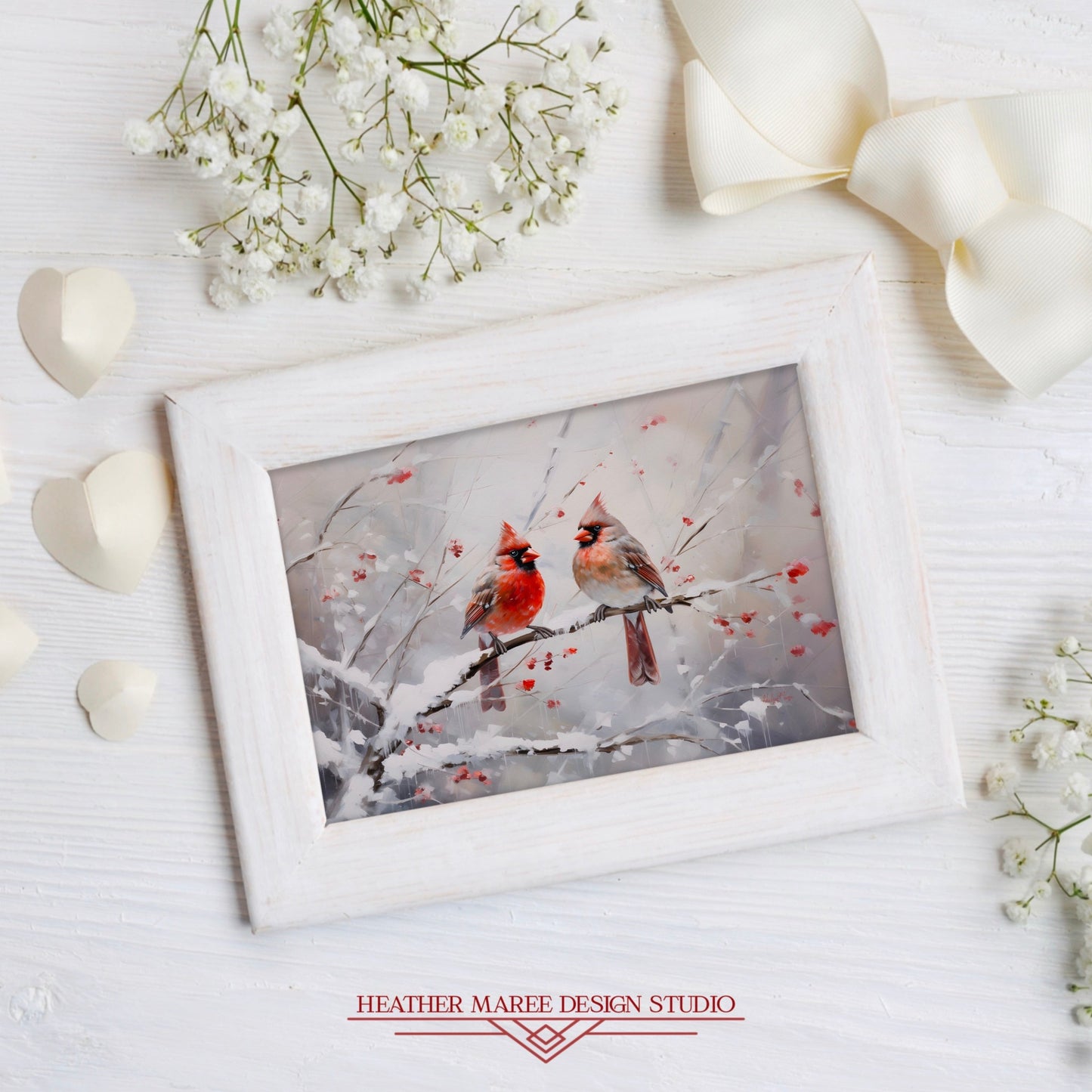 Cardinals on Snowy Branch
