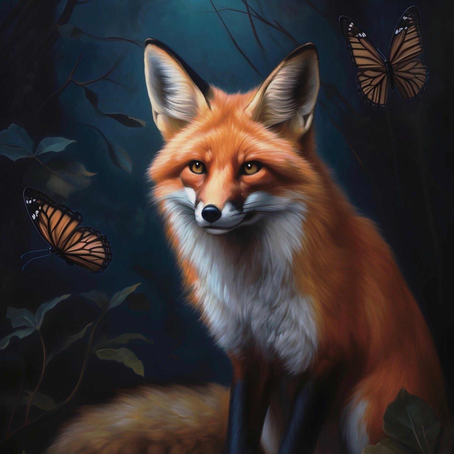 Red Fox with Butterflies