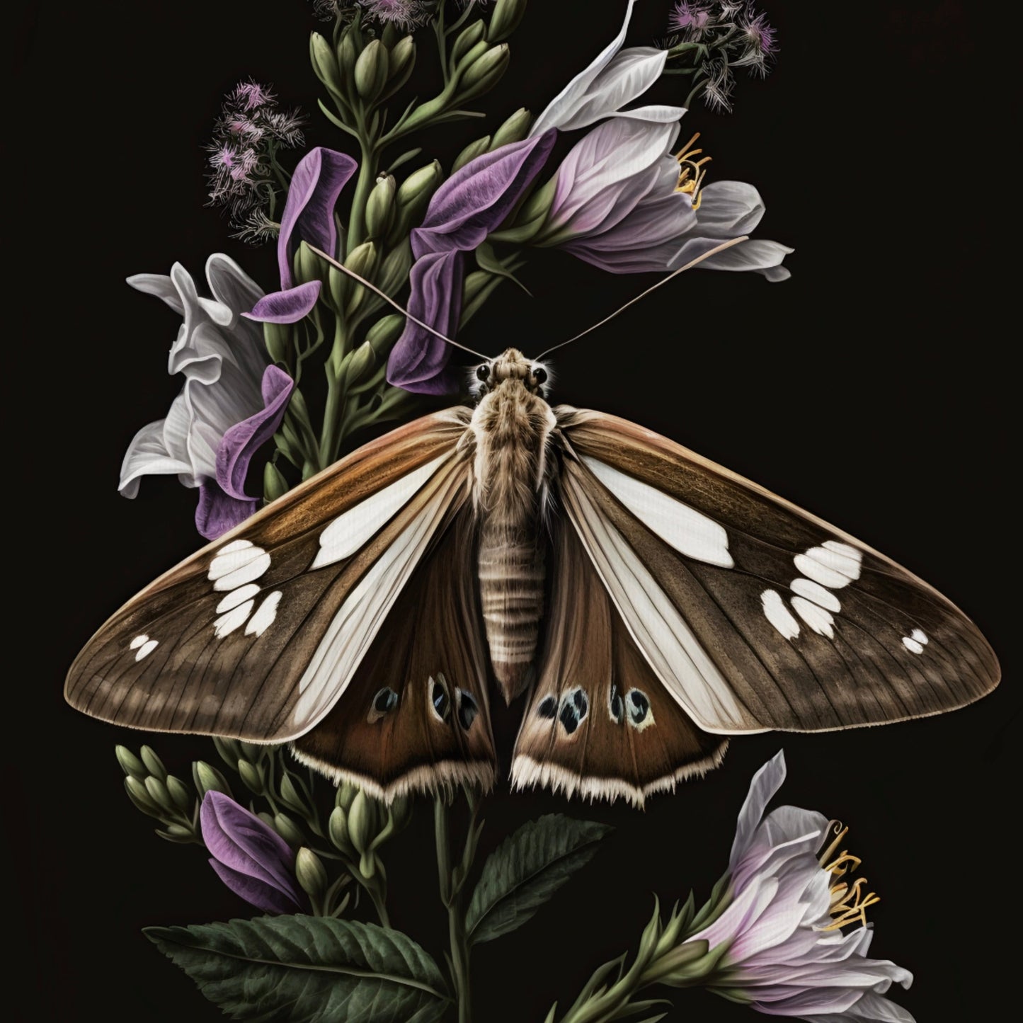 Brown Moth with Purple Flowers