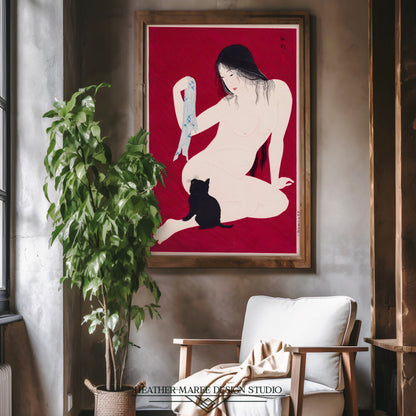 Seated Nude with Black Cat