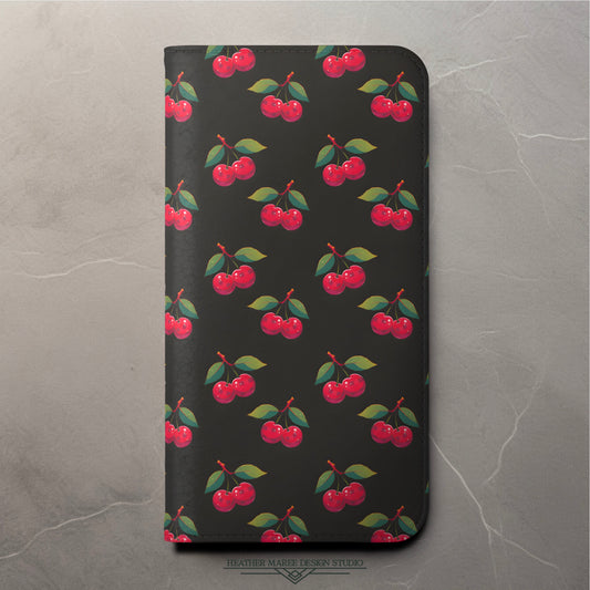 Black Cherry Pattern | Wallet Phone Case