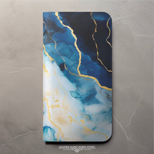 Navy Blue and Ivory Marble | Wallet Phone Case