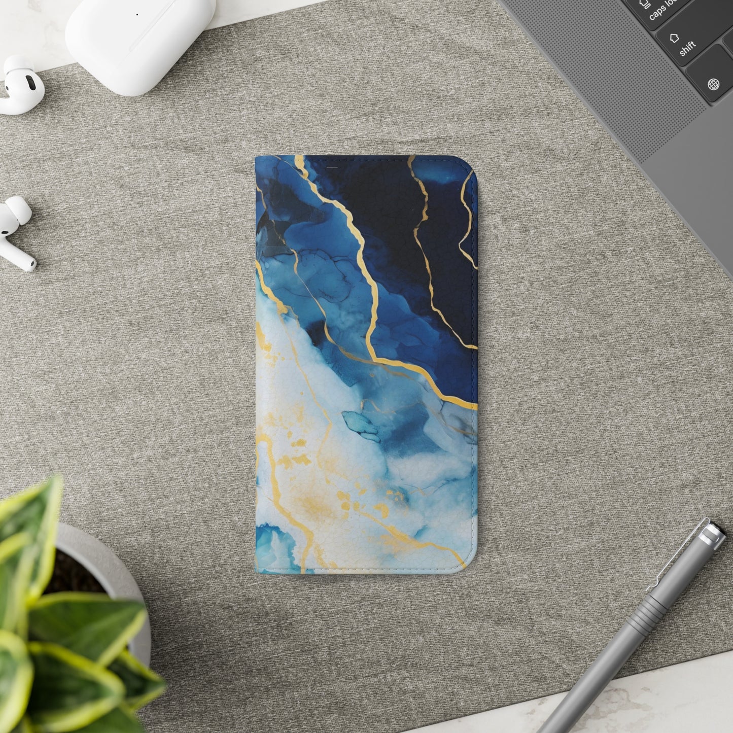 Navy Blue and Ivory Marble | Wallet Phone Case
