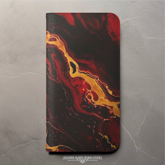 Crimson and Black Marble | Wallet Phone Case